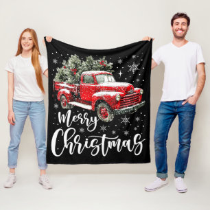 Merry Christmas Red Truck Family Matching Xmas Fleece Blanket