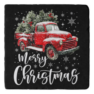 Merry Christmas Red Truck Family Matching Xmas Trivet