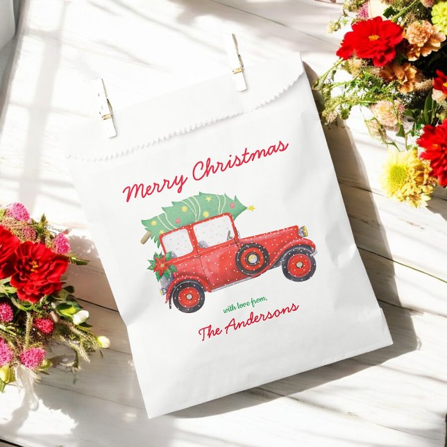 Merry Christmas Red Truck Holiday Favor Bags (Creator Uploaded)