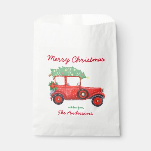 Merry Christmas Red Truck Holiday Favor Bags