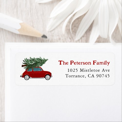 Merry Christmas Red Truck Holiday Return Address Label