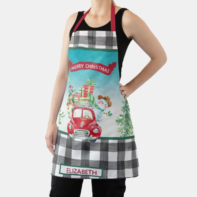 Merry Christmas Red Truck Personalized Apron (Insitu)