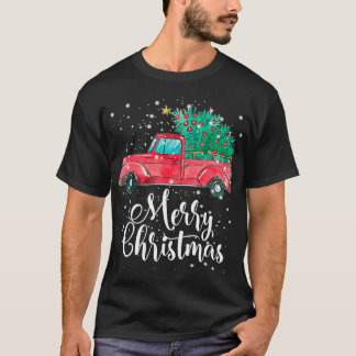 Merry Christmas Red Truck Pick Up Tree Family Paja T-Shirt