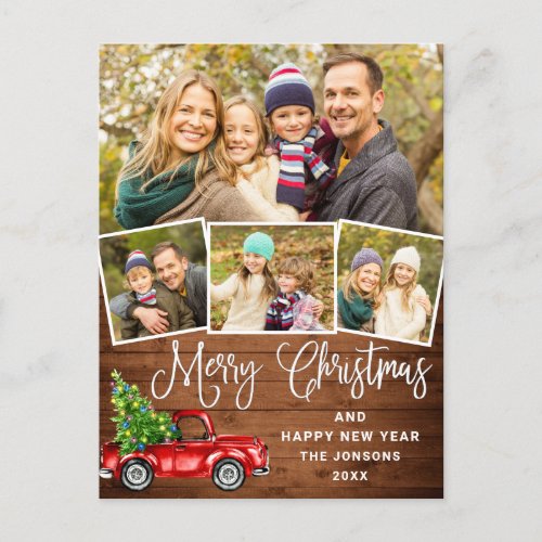 Merry Christmas Red Truck Rustic PHOTO  Holiday Postcard