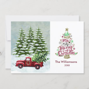 Merry Christmas Red Truck Snow Scene Christmas Card
