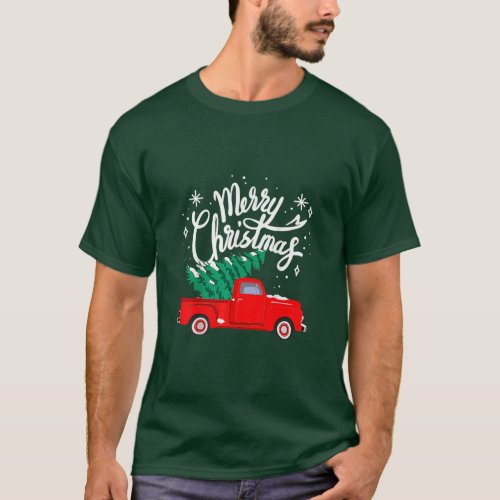 Merry Christmas Red Truck Tree Funny Family Pajama T_Shirt
