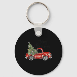 Merry Christmas Red Truck Tree Light Funny Family Keychain