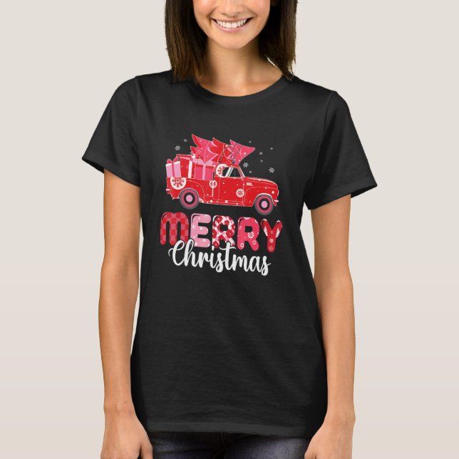 Merry Christmas Red Truck With Tree Xmas PJ costum T-Shirt (Front)