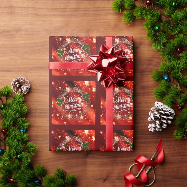 Merry Christmas red twinkle and glitter Wrapping Paper (Holiday Gift)