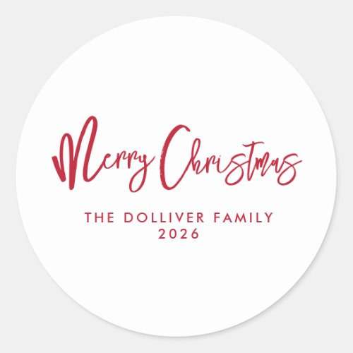 Merry Christmas  Red Typography Classic Round Sticker