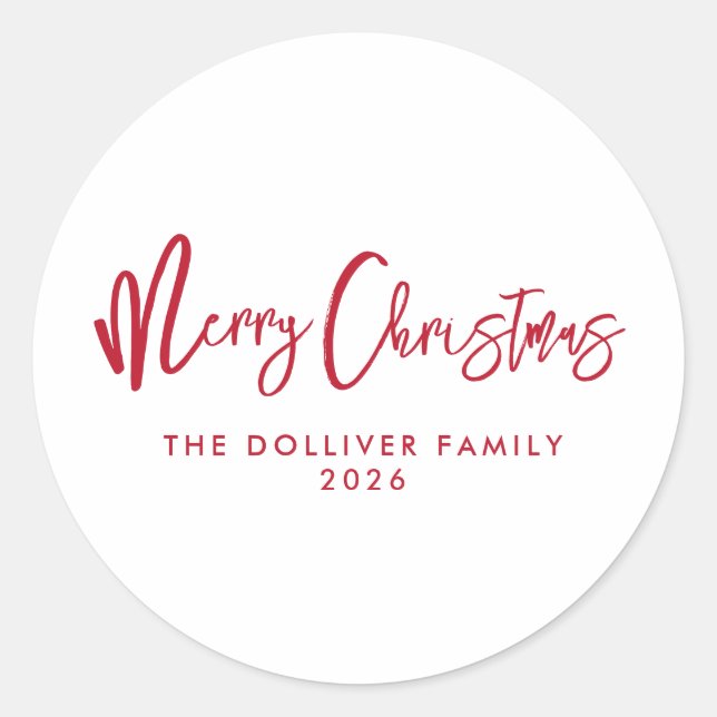 Merry Christmas | Red Typography Classic Round Sticker (Front)