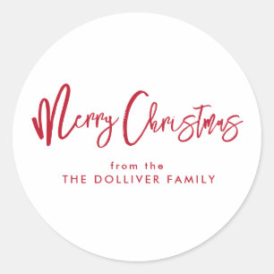 Merry Christmas Red Typography Classic Round Sticker