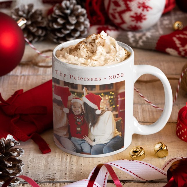 Merry Christmas red typography custom photos Coffee Mug (Creator Uploaded)