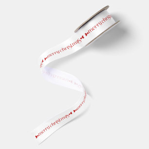 Merry Christmas Red Typography Pattern Satin Ribbon