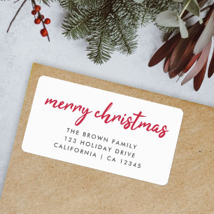 Merry Christmas   Red Typography Return Address Label