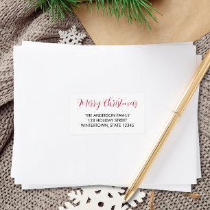 Merry Christmas Red Typography Return Address Label