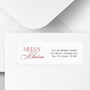 Merry Christmas red typography return address  Label