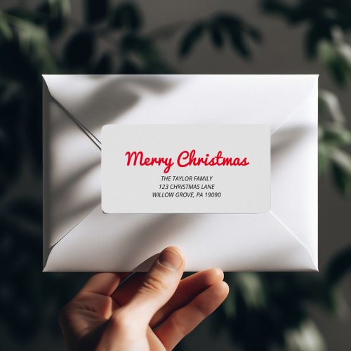 Merry Christmas  Red Typography Return Address Label
