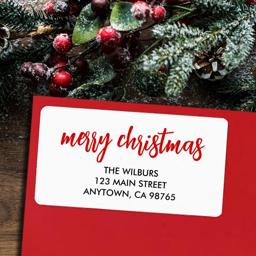 Merry Christmas Red Typography Return Address Label