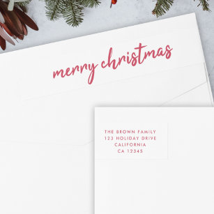 Merry Christmas   Red Typography Return Address Wrap Around Label