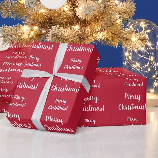 Merry Christmas Red Typography Script  Wrapping Paper (Holidays)