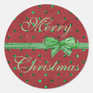 Merry Christmas Red Velvet Green Bow Stickers