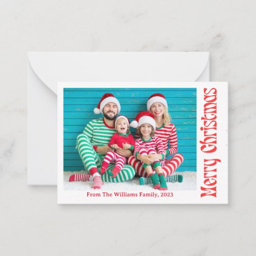 merry christmas red vintage retro holiday photo  note card