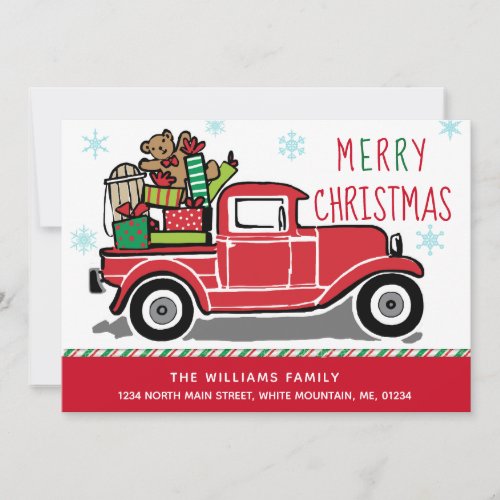 Merry Christmas Red Vintage Truck Holiday Moving Announcement