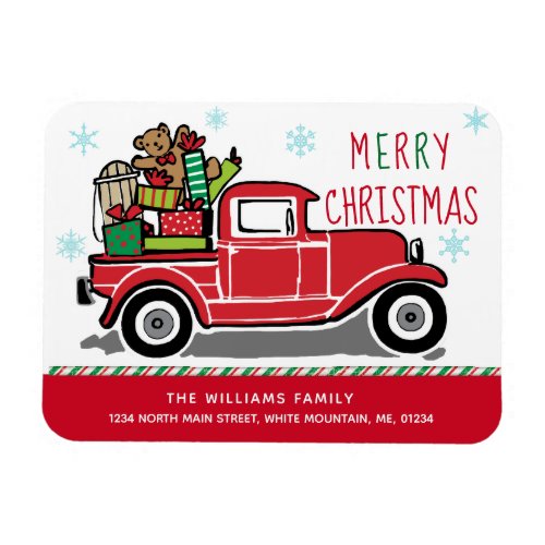 Merry Christmas Red Vintage Truck Holiday Moving Magnet