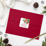 Merry Christmas Red Watercolor Greenery Monogram Square Sticker<br><div class="desc">Holiday sticker design features a beautiful Christmas foliage watercolor design with green leaves and red berries. Custom Merry Christmas with monogram text can be personalized.</div>