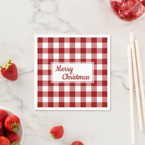 Merry Christmas Red White Buffalo Check Party Napkins