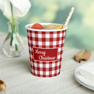 Merry Christmas Red White Buffalo Check Party Paper Cups