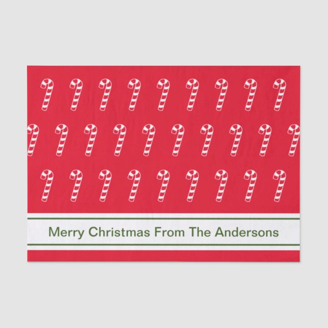 Merry Christmas Red & White Candy Canes From Name Tissue Paper (Front)