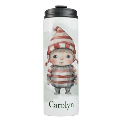 Merry Christmas red white Elf Watercolor Pixie Thermal Tumbler
