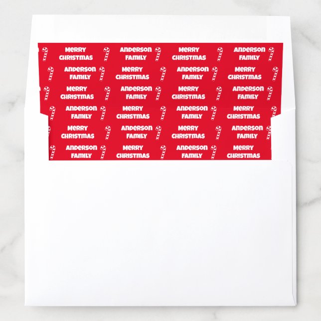 Merry Christmas Red White Family Name Candy Canes Envelope Liner (In Envelope)