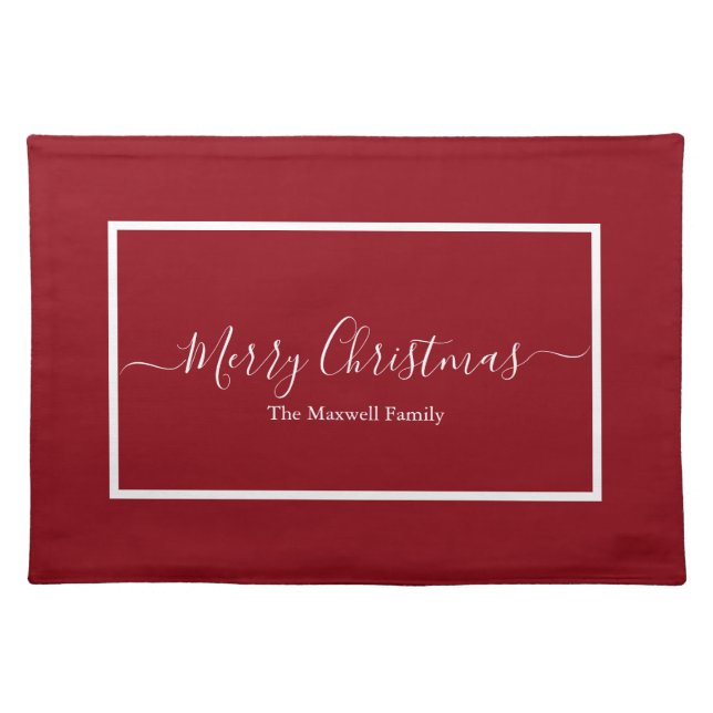 Merry Christmas red white family name  Cloth Placemat (Front)