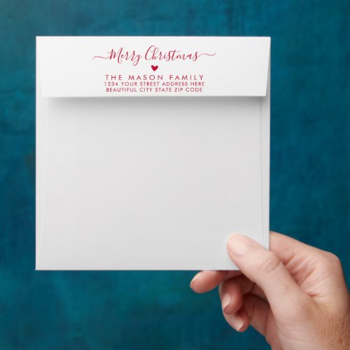 Merry Christmas Red White Family Return Address Envelope