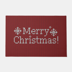 Merry Christmas Red & White Faux Knit Doormat