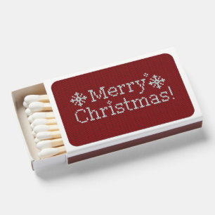 Merry Christmas Red & White Faux Knit Matchboxes
