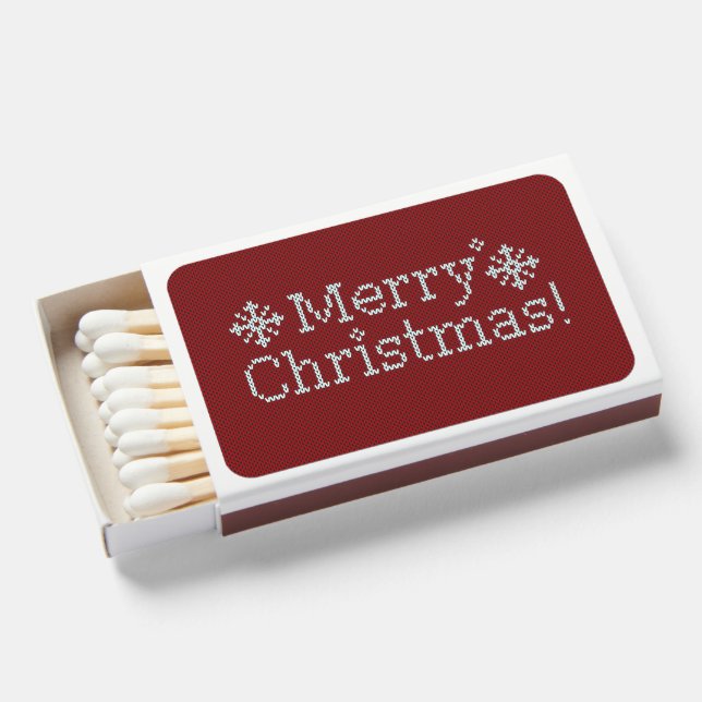Merry Christmas Red & White Faux Knit Matchboxes (Front Open)