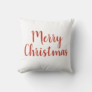 Merry Christmas Red White Holiday Throw Pillow