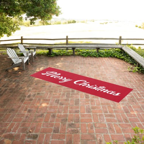 Merry Christmas Red White Modern Script Outdoor Rug