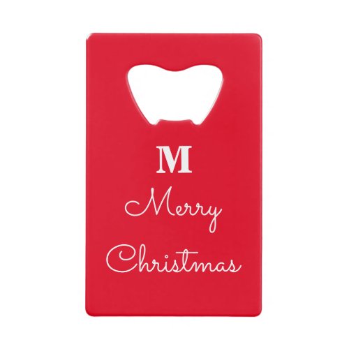 Merry Christmas Red White Monograms Gift Favor Credit Card Bottle Opener