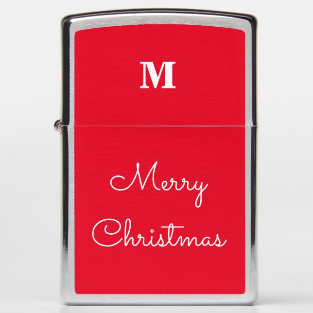 Merry Christmas Red White Monograms Gift Favor Zippo Lighter (Front)