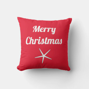 Merry Christmas Red White Nautical Starfish Gift Outdoor Pillow