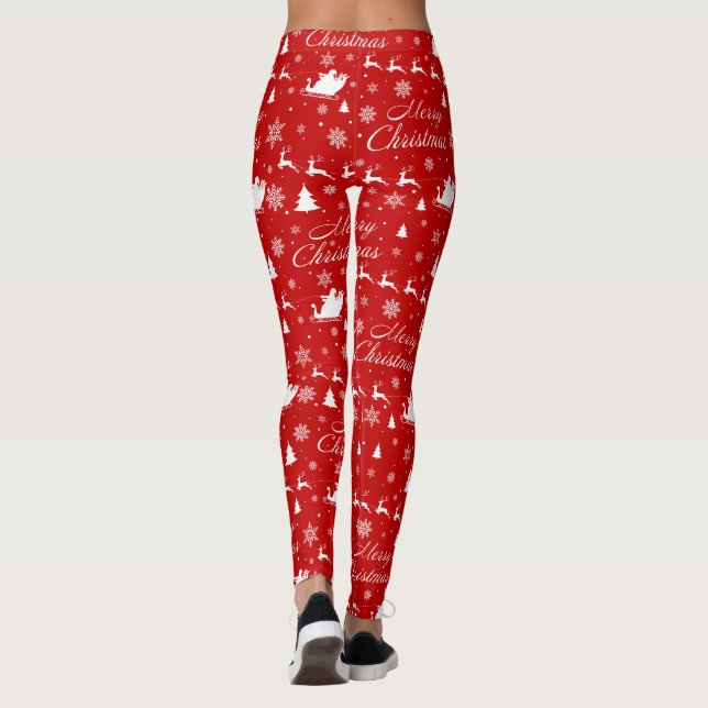 Merry Christmas Red & White Pattern Long Leggings (Back)