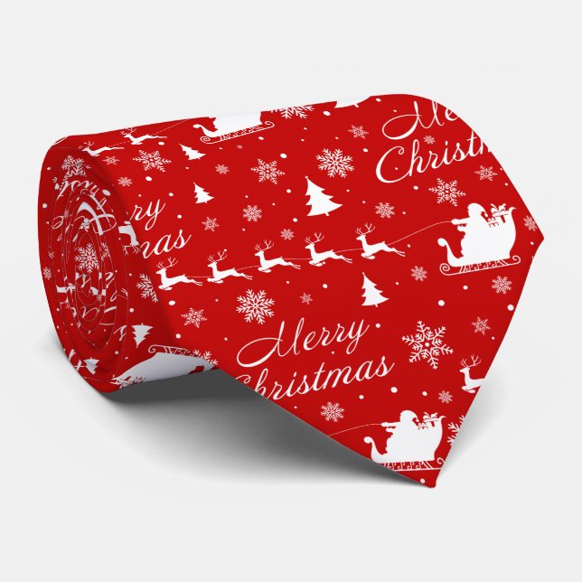 Merry Christmas Red & White Pattern Neck Tie (Rolled)
