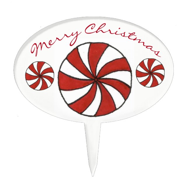 Merry Christmas Red White Peppermint Candy Mint Cake Topper (Front)