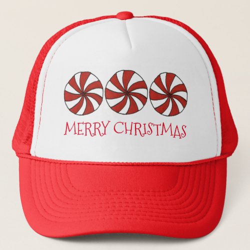 Merry Christmas Red White Peppermint Candy Mint Trucker Hat