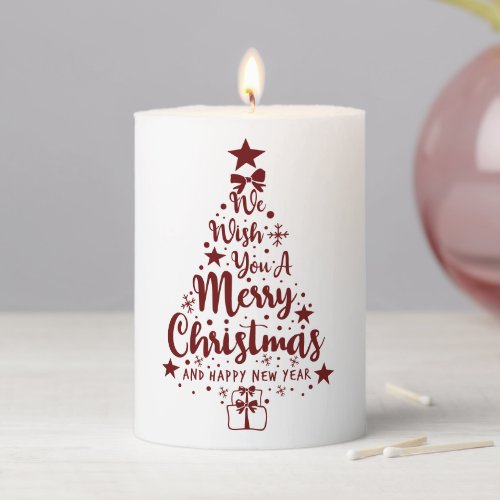 Merry Christmas Red White Pillar Candle